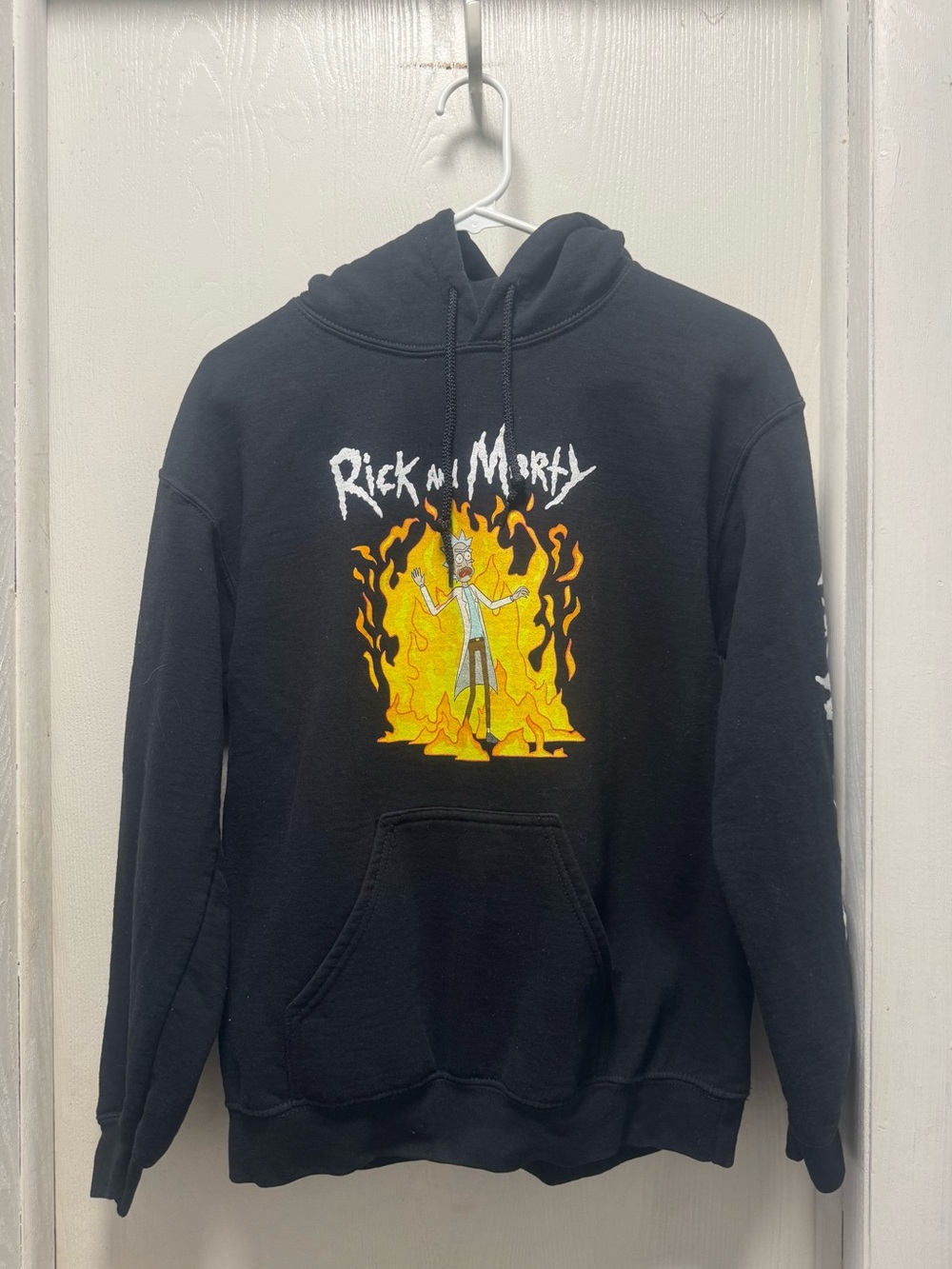 Black Graphic Hoodie with Flame Artwork